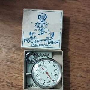 Silver Pocket Timer with Red Accents